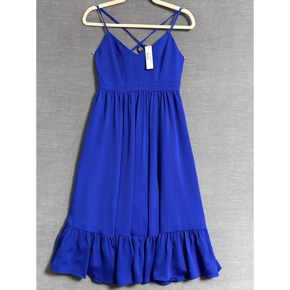 NEW J Crew Dress 0 Blue Tiered Sundress Criss Cross Back Sleeveless Flowy Resort